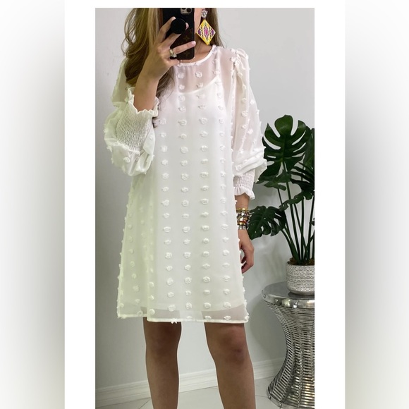White Swiss Dot Mini Dress - Picture 1 of 3